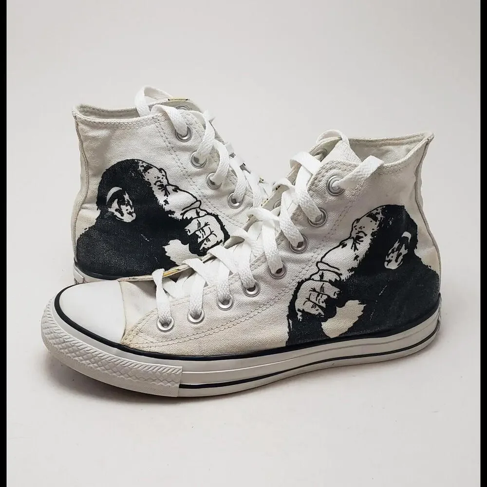 Unisex Converse Banksy The Thinker Monkey-Bananas Design Canvas HiTop Size 7M 9W